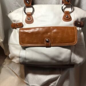 Luce White & Brown Leather Handbag